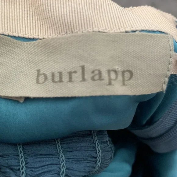 Burlapp Anthropologie Turquoise Cream Trim Silk Mini Dress - Picture 10 of 11